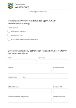 Hundevorfallmeldung Formular